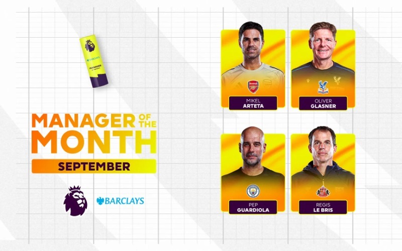 Arteta y Guardiola, nominados a mejores entrenadores de septiembre en la Premier League